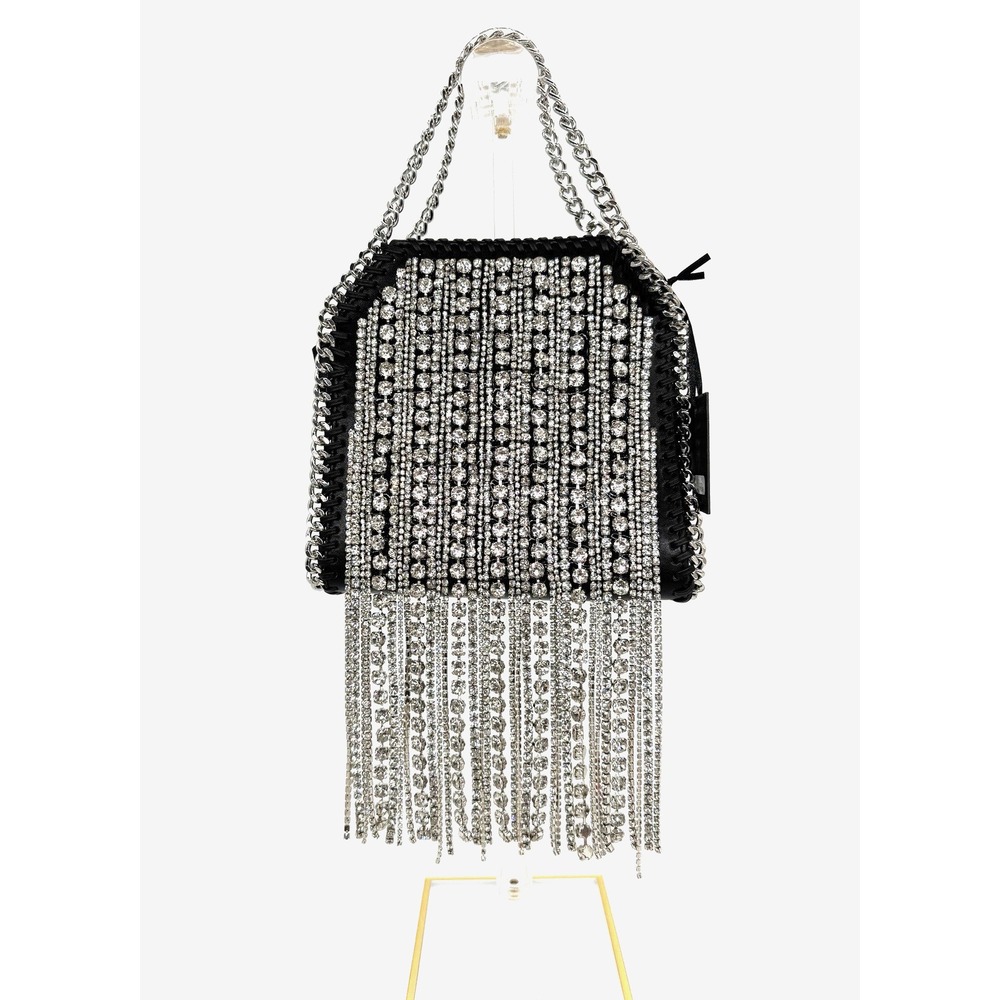 NEW Crystal Waterfall Fringe HOUSE OF HARLOW 1960 Black Tote Shoulder Purse NWT